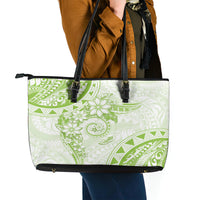 Polynesian Pattern With Plumeria Flowers Leather Tote Bag Lime Green LT05 - Polynesian Pride
