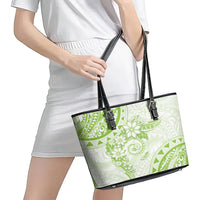 Polynesian Pattern With Plumeria Flowers Leather Tote Bag Lime Green LT05 - Polynesian Pride