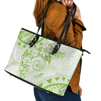 Polynesian Pattern With Plumeria Flowers Leather Tote Bag Lime Green LT05 - Polynesian Pride
