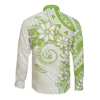 Polynesian Pattern With Plumeria Flowers Long Sleeve Button Shirt Lime Green
