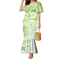 Polynesian Pattern With Plumeria Flowers Mermaid Dress Lime Green LT05 Women Lime Green - Polynesian Pride