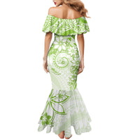 Polynesian Pattern With Plumeria Flowers Mermaid Dress Lime Green LT05 - Polynesian Pride