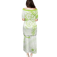Polynesian Pattern With Plumeria Flowers Puletasi Lime Green LT05 - Polynesian Pride