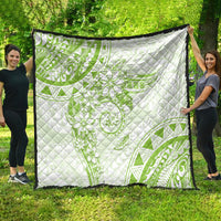 Polynesian Pattern With Plumeria Flowers Quilt Lime Green