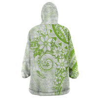 Polynesian Pattern With Plumeria Flowers Wearable Blanket Hoodie Lime Green LT05 - Polynesian Pride