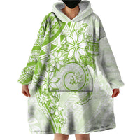 Polynesian Pattern With Plumeria Flowers Wearable Blanket Hoodie Lime Green LT05 - Polynesian Pride