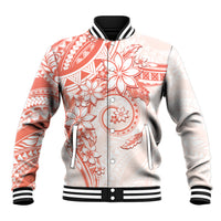 Polynesian Pattern With Plumeria Flowers Baseball Jacket Orange Peach LT05 Unisex Peach - Polynesian Pride