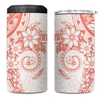 Orange Peach Polynesian Pattern With Plumeria Flowers 4 in 1 Can Cooler Tumbler