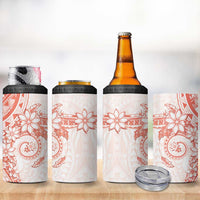 Orange Peach Polynesian Pattern With Plumeria Flowers 4 in 1 Can Cooler Tumbler