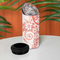 Orange Peach Polynesian Pattern With Plumeria Flowers 4 in 1 Can Cooler Tumbler