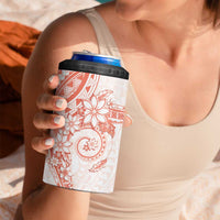 Orange Peach Polynesian Pattern With Plumeria Flowers 4 in 1 Can Cooler Tumbler