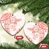 Polynesian Pattern With Plumeria Flowers Ceramic Ornament Orange Peach LT05 Heart Peach - Polynesian Pride