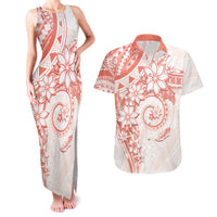 Polynesian Pattern With Plumeria Flowers Couples Matching Tank Maxi Dress and Hawaiian Shirt Orange Peach LT05 Peach - Polynesian Pride
