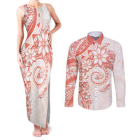 Polynesian Pattern With Plumeria Flowers Couples Matching Tank Maxi Dress and Long Sleeve Button Shirt Orange Peach LT05 Peach - Polynesian Pride