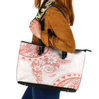 Polynesian Pattern With Plumeria Flowers Leather Tote Bag Orange Peach LT05 Peach - Polynesian Pride