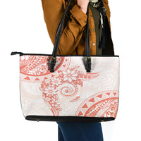 Polynesian Pattern With Plumeria Flowers Leather Tote Bag Orange Peach LT05 - Polynesian Pride