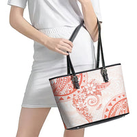 Polynesian Pattern With Plumeria Flowers Leather Tote Bag Orange Peach LT05 - Polynesian Pride