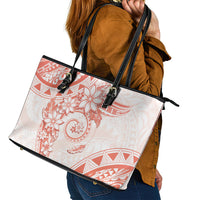 Polynesian Pattern With Plumeria Flowers Leather Tote Bag Orange Peach LT05 - Polynesian Pride