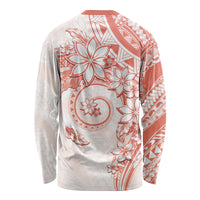 Polynesian Pattern With Plumeria Flowers Long Sleeve Shirt Orange Peach