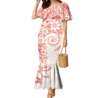 Polynesian Pattern With Plumeria Flowers Mermaid Dress Orange Peach LT05 Women Peach - Polynesian Pride