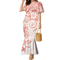 Polynesian Pattern With Plumeria Flowers Mermaid Dress Orange Peach LT05 Women Peach - Polynesian Pride