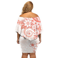 Polynesian Pattern With Plumeria Flowers Off Shoulder Short Dress Orange Peach LT05 - Polynesian Pride