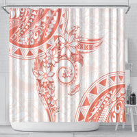 Polynesian Pattern With Plumeria Flowers Shower Curtain Orange Peach