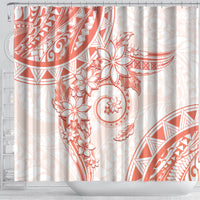 Polynesian Pattern With Plumeria Flowers Shower Curtain Orange Peach