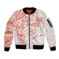 Polynesian Pattern With Plumeria Flowers Sleeve Zip Bomber Jacket Orange Peach LT05 Unisex Peach - Polynesian Pride