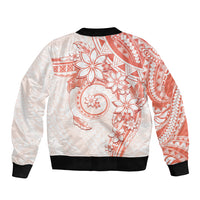 Polynesian Pattern With Plumeria Flowers Sleeve Zip Bomber Jacket Orange Peach LT05 - Polynesian Pride