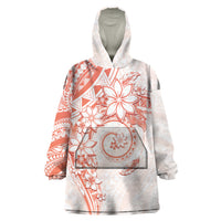 Polynesian Pattern With Plumeria Flowers Wearable Blanket Hoodie Orange Peach LT05 One Size Peach - Polynesian Pride