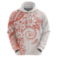 Polynesian Pattern With Plumeria Flowers Zip Hoodie Orange Peach