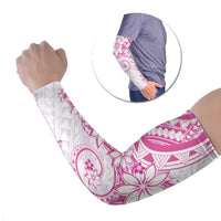 Polynesian Pattern With Plumeria Flowers Arm Sleeves Pink - Polynesian Pride