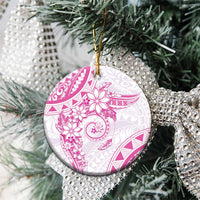 Polynesian Pattern With Plumeria Flowers Ceramic Ornament Pink LT05 - Polynesian Pride