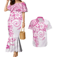 Polynesian Pattern With Plumeria Flowers Couples Matching Mermaid Dress and Hawaiian Shirt Pink LT05 Pink - Polynesian Pride