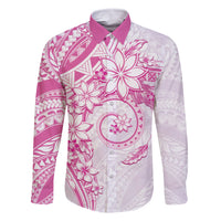 Polynesian Pattern With Plumeria Flowers Family Matching Tank Maxi Dress and Hawaiian Shirt Pink