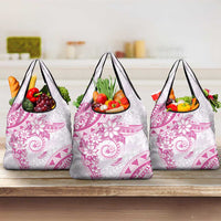 Polynesian Pattern With Plumeria Flowers Grocery Bag Pink LT05 3-pack One Size Pink - Polynesian Pride
