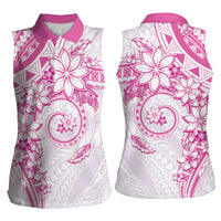 Polynesian Pattern With Plumeria Flowers Women Sleeveless Polo Shirt Pink