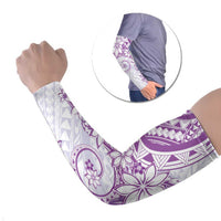 Polynesian Pattern With Plumeria Flowers Arm Sleeves Purple - Polynesian Pride