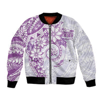 Polynesian Pattern With Plumeria Flowers Bomber Jacket Purple LT05 Unisex Purple - Polynesian Pride