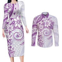 Polynesian Pattern With Plumeria Flowers Couples Matching Long Sleeve Bodycon Dress and Long Sleeve Button Shirt Purple LT05 Purple - Polynesian Pride