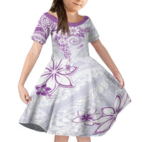 Polynesian Pattern With Plumeria Flowers Family Matching Puletasi and Hawaiian Shirt Purple LT05 Daughter's Dress Purple - Polynesian Pride