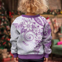 Polynesian Pattern With Plumeria Flowers Kid Ugly Christmas Sweater Purple