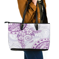 Polynesian Pattern With Plumeria Flowers Leather Tote Bag Purple LT05 - Polynesian Pride
