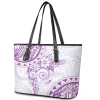 Polynesian Pattern With Plumeria Flowers Leather Tote Bag Purple LT05 - Polynesian Pride