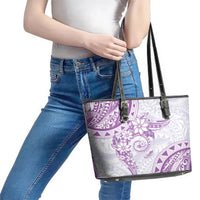 Polynesian Pattern With Plumeria Flowers Leather Tote Bag Purple LT05 - Polynesian Pride