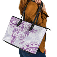 Polynesian Pattern With Plumeria Flowers Leather Tote Bag Purple LT05 - Polynesian Pride