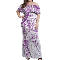 Polynesian Pattern With Plumeria Flowers Off Shoulder Maxi Dress Purple LT05 Women Purple - Polynesian Pride