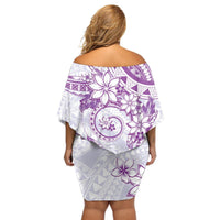 Polynesian Pattern With Plumeria Flowers Off Shoulder Short Dress Purple LT05 - Polynesian Pride
