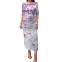 Polynesian Pattern With Plumeria Flowers Puletasi Purple LT05 Long Dress Purple - Polynesian Pride